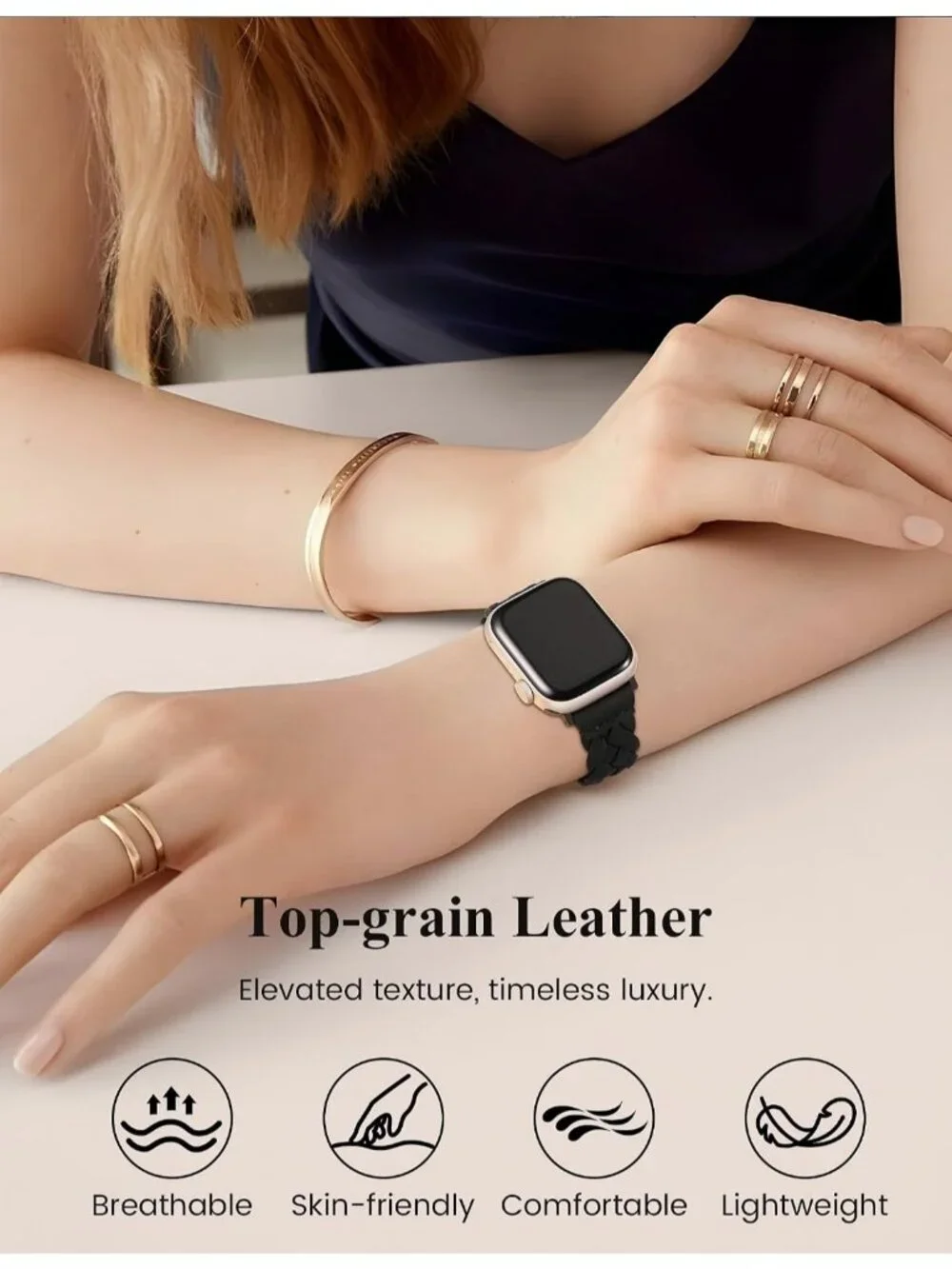Women's Black Braided Leather Woven Strap Compatible with Apple Wrist Watch